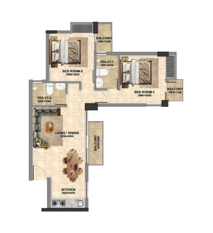 2 BHK (TYPE-B) Apartment